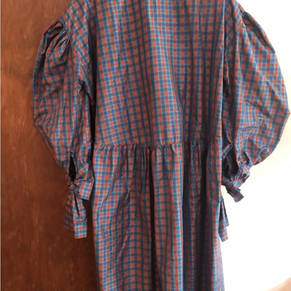 Chic Silk Plaid Long-Sleeve Dress with Bow - Picture 3 of 4